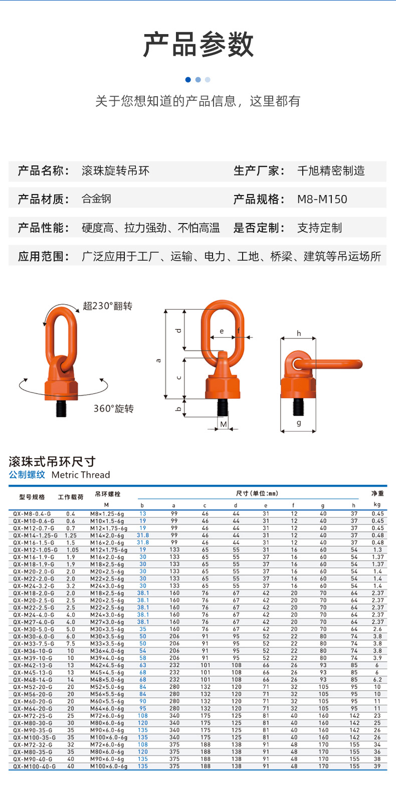 滚珠吊环产品详情规格